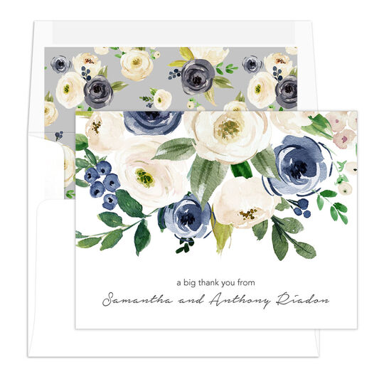 Gray and Ivory Rose Spray Folded Note Cards